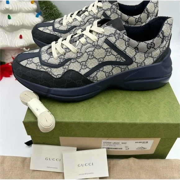 Gucci men's Rython GG Supreme monogram trainers size 12 made in Italy - Picture 5 of 6